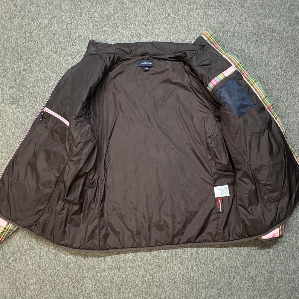 Lands End Women's Barbie Pink Plaid PrimaLoft Quilted Puffer Jacket Size M 10-12 - Picture 8 of 9